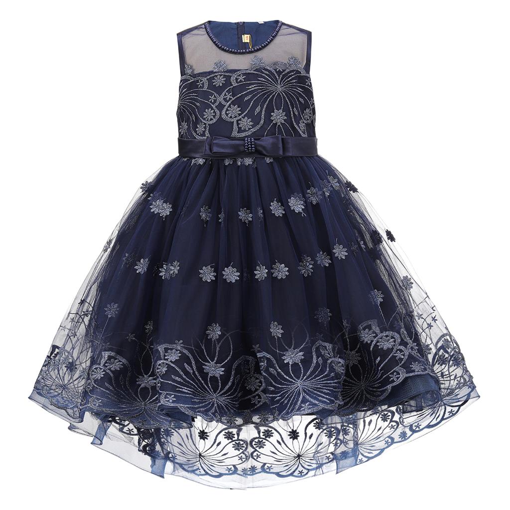 Navy Blue Floral Glitter Overlay Dress