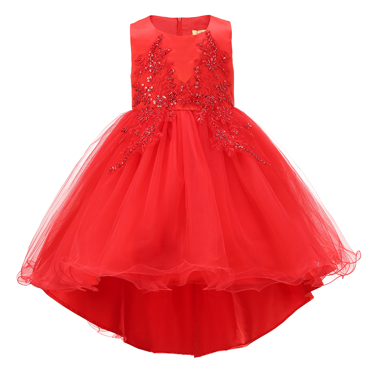Red Floral Ruffle Asymmetric Dress