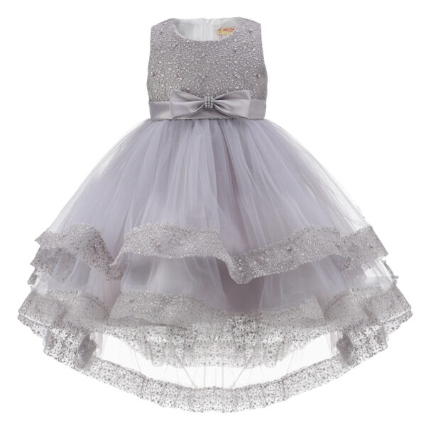 Grey High-Low Tulle Bow Dress