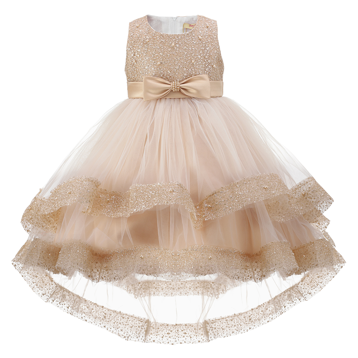 Gold High-Low Tulle Bow Dress