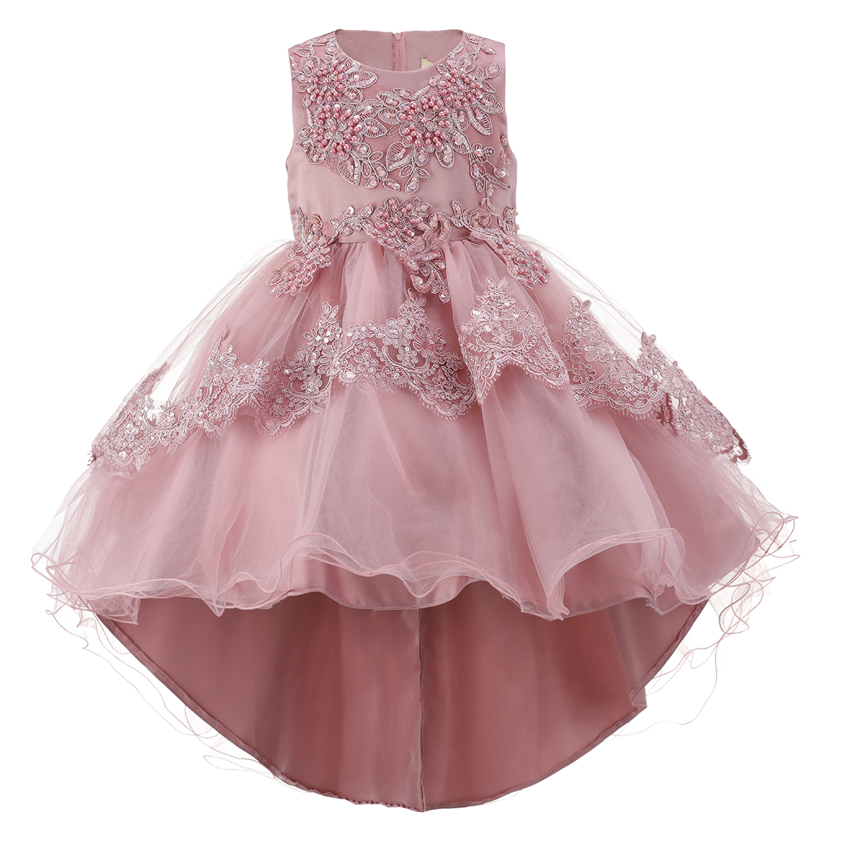 D/Pink Floral Laced Asymmetric Dress