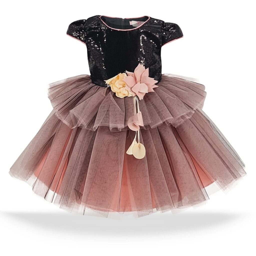 Dusty Pink Sequin Frill Dress