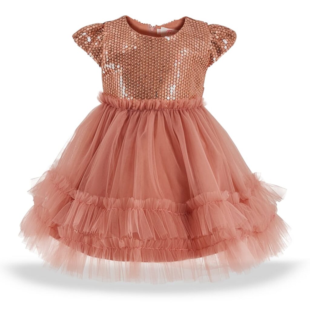 Baby Girls Dusty Pink Sequin Frill Dress