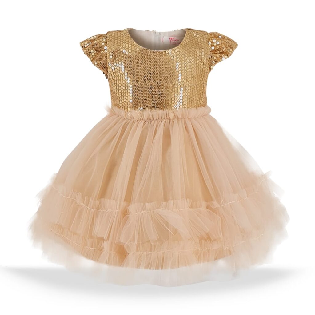Baby Girls Gold Sequin Frill Dress