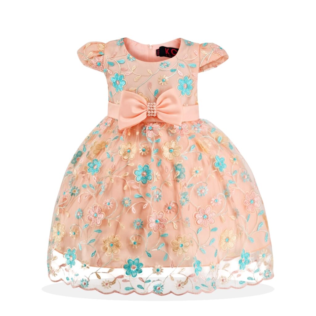 Peach Baby Floral Party Dress