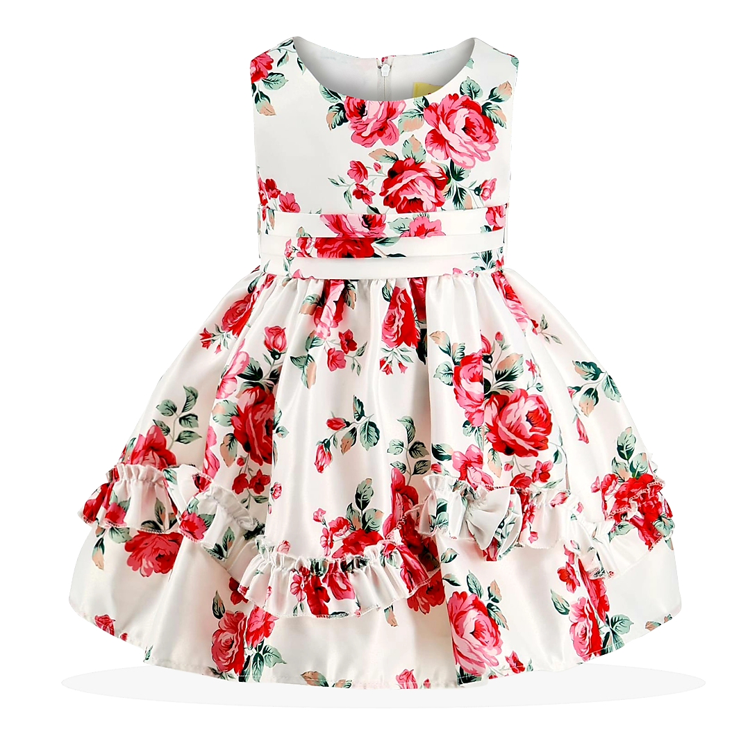 Baby Girls Red Rose Frill Dress