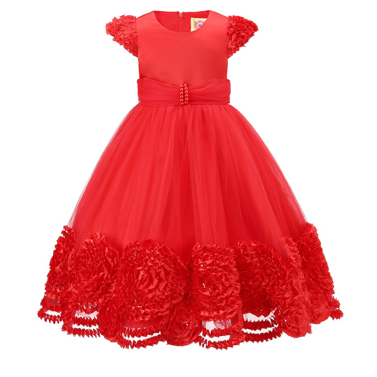 Red Floral Hem Overlay Dress