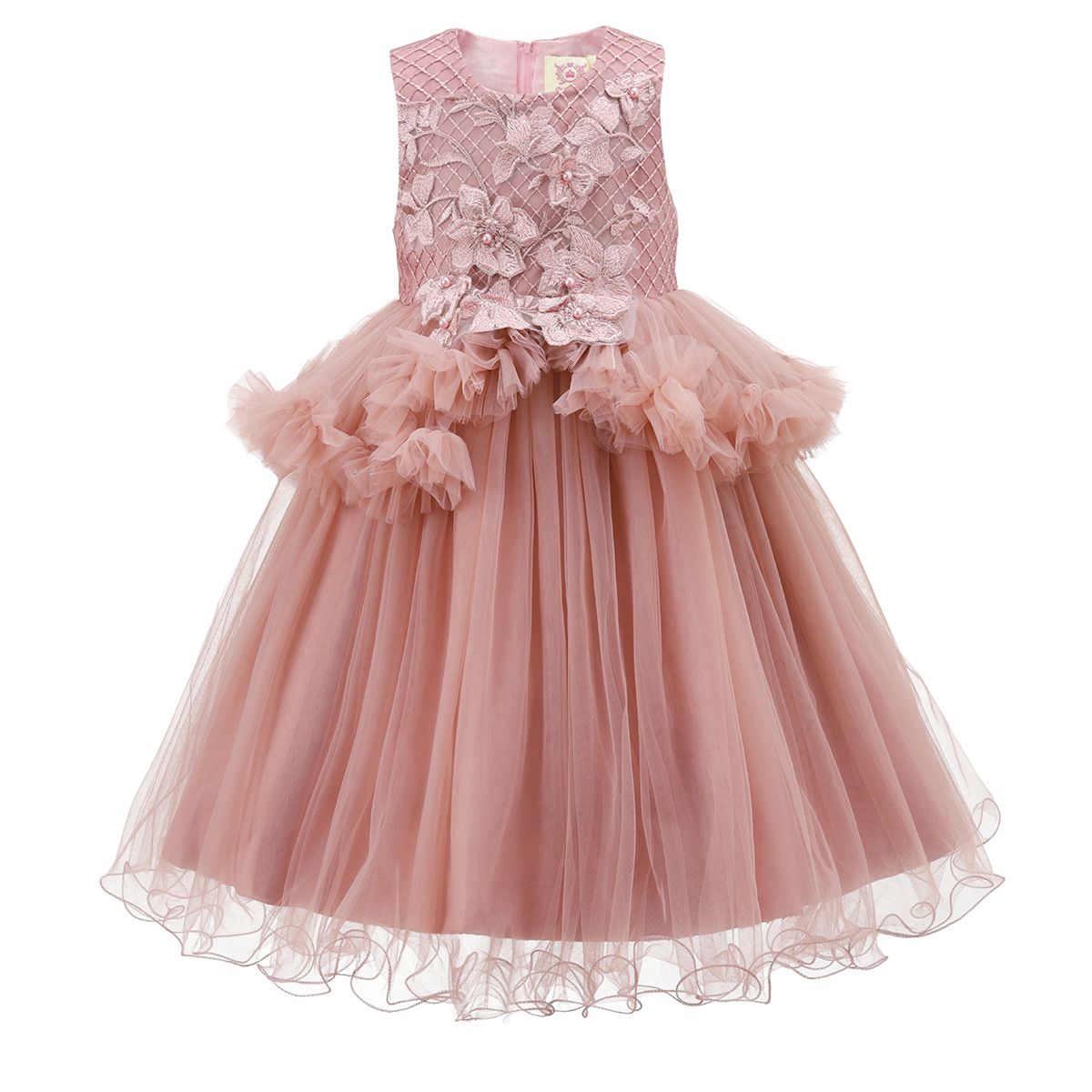 Dusty Pink Ruffle Floral Overlay Dress