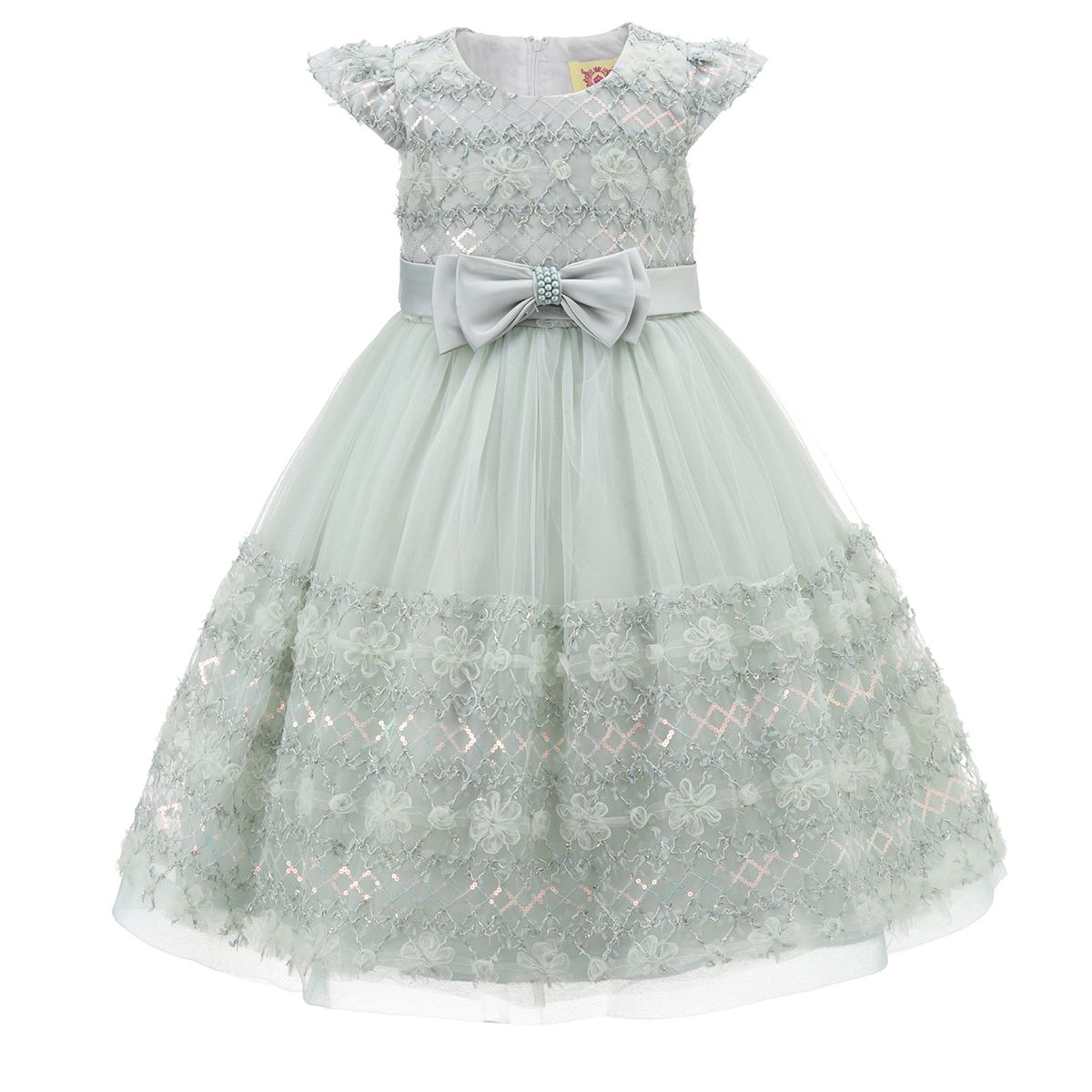 Mint Embroidered Sequin Bow Dress
