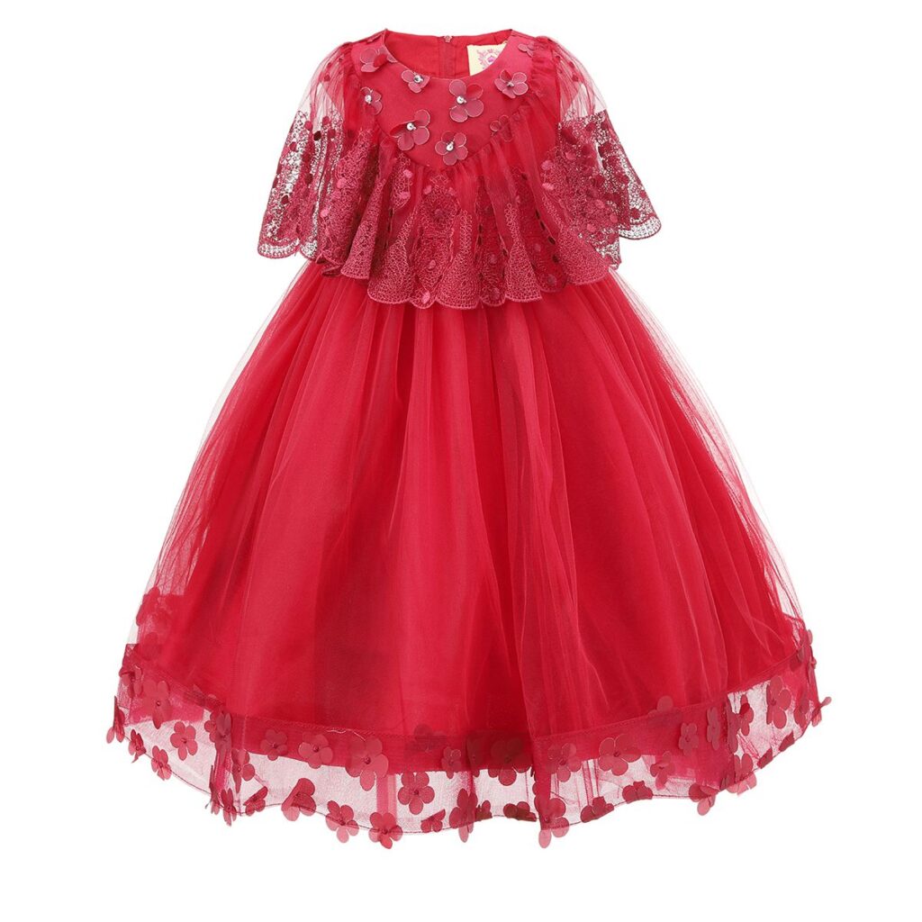 Red Floral Applique Overlay Dress