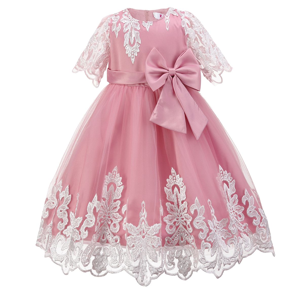 Embroidered Overlay Bow Dress