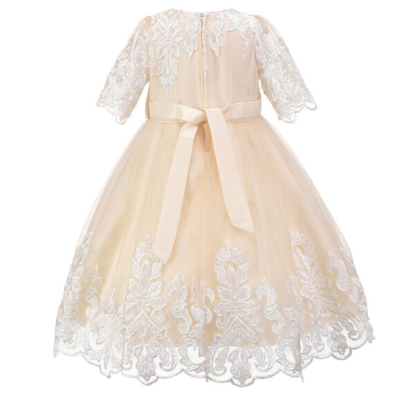Cream Embroidered Overlay Bow Dress