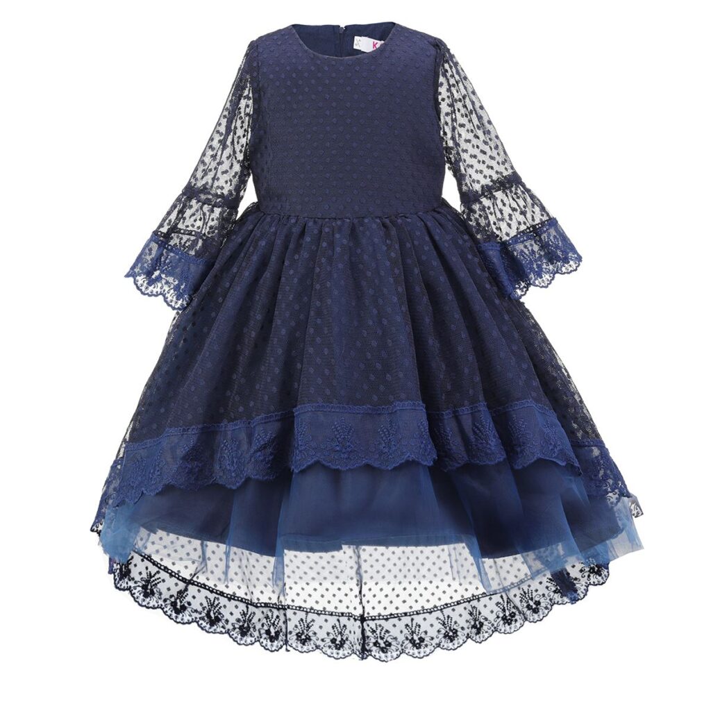 Blue Polka Lace Asymmetric Dress