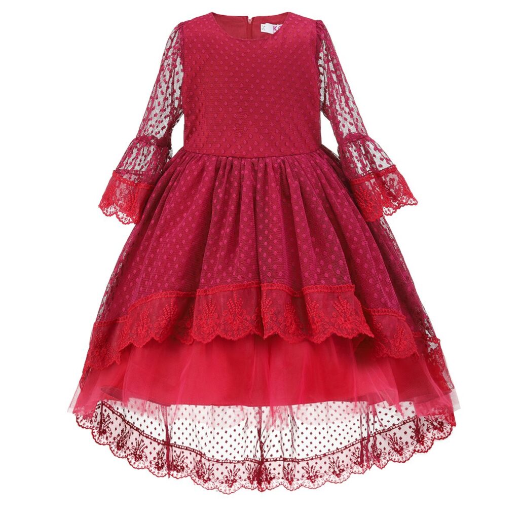 Scarlett Red Polka Lace Asymmetric Dress