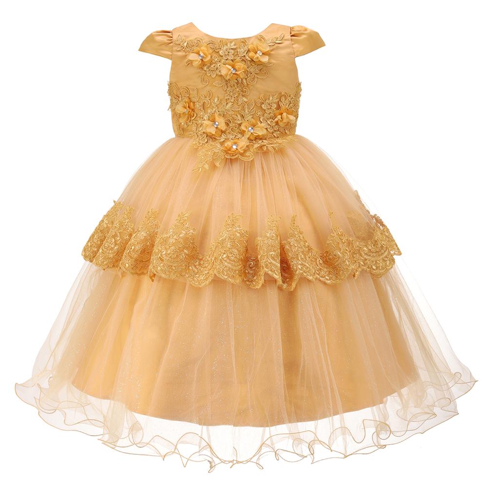 Gold Floral Laced Embroidery Overlay Dress