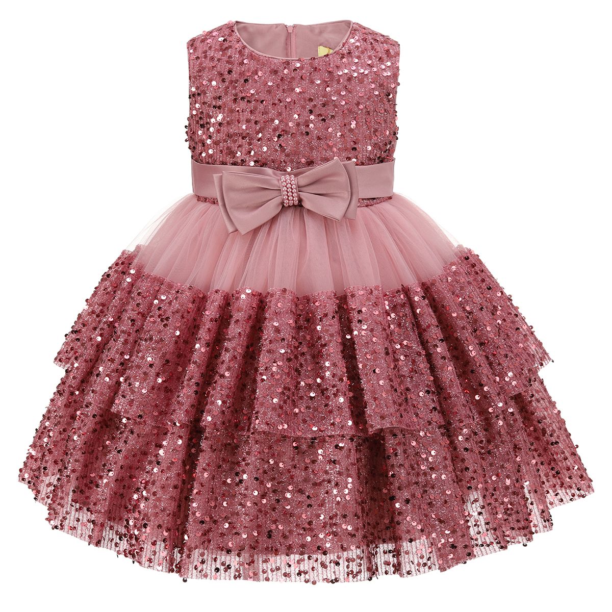 Layered Sequin Overlay Bow Dress