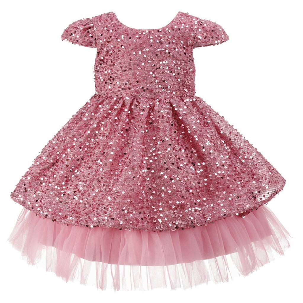 Rose Pink Sequin Overlay Tulle Dress