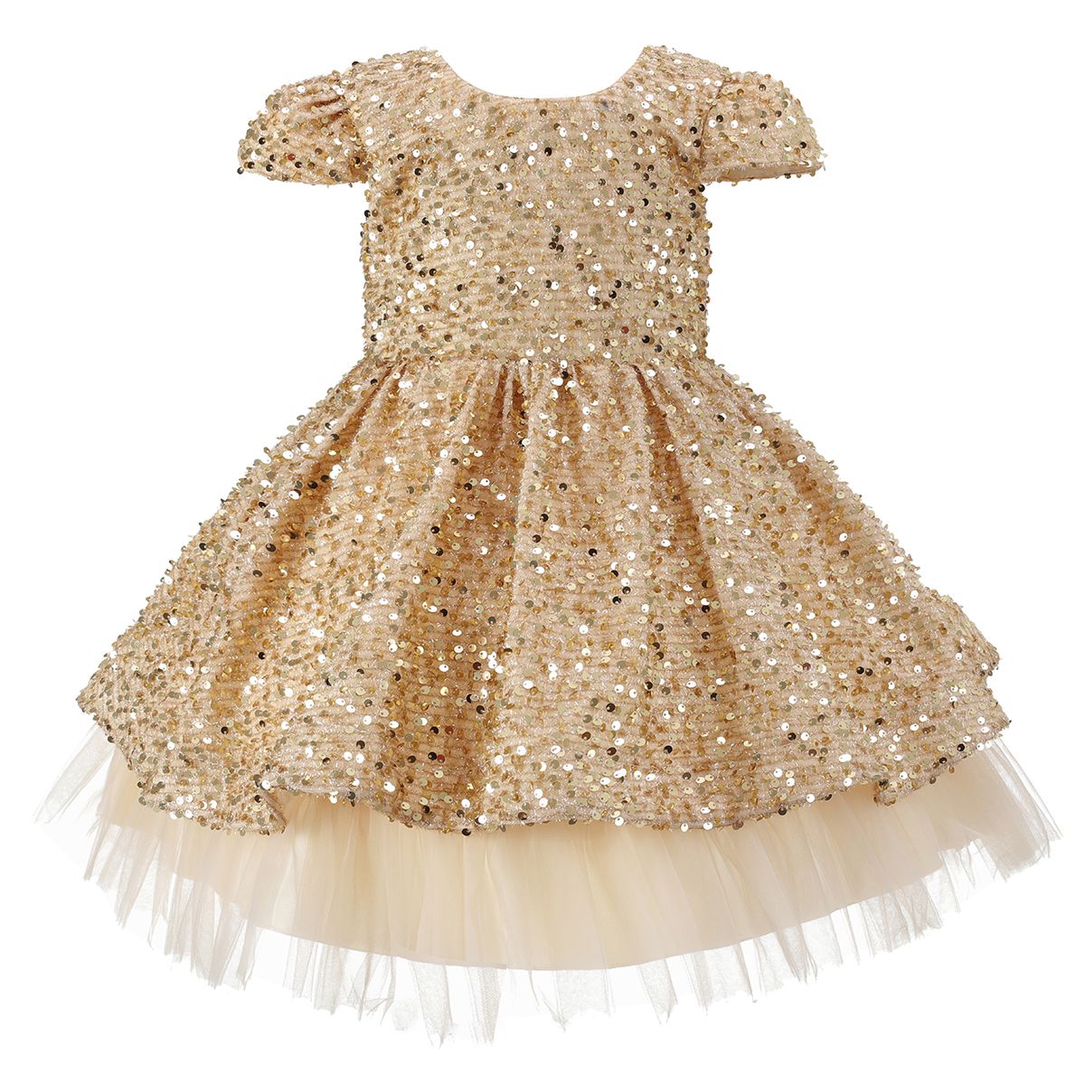 Gold Sequin Overlay Tulle Dress