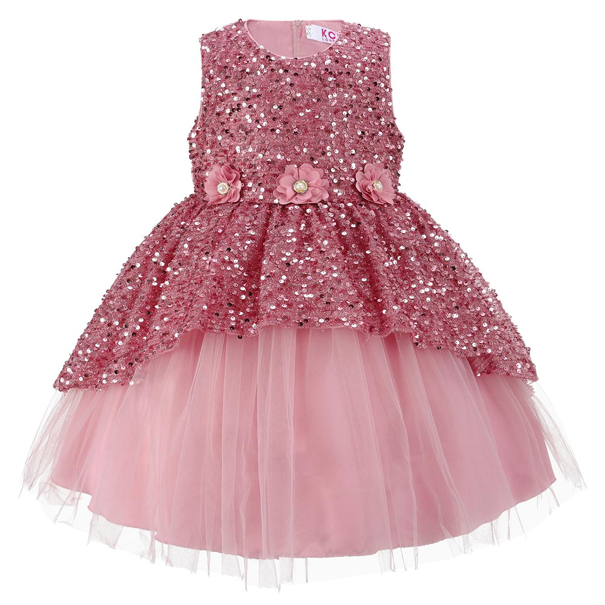 Rose Pink Sequin Tulle Overlay Dress