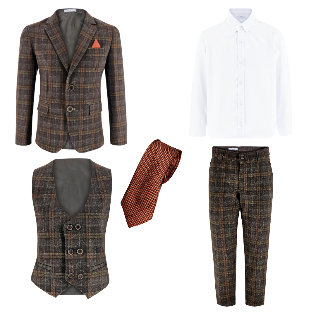 D/Brown Plaid 6 Piece Suit