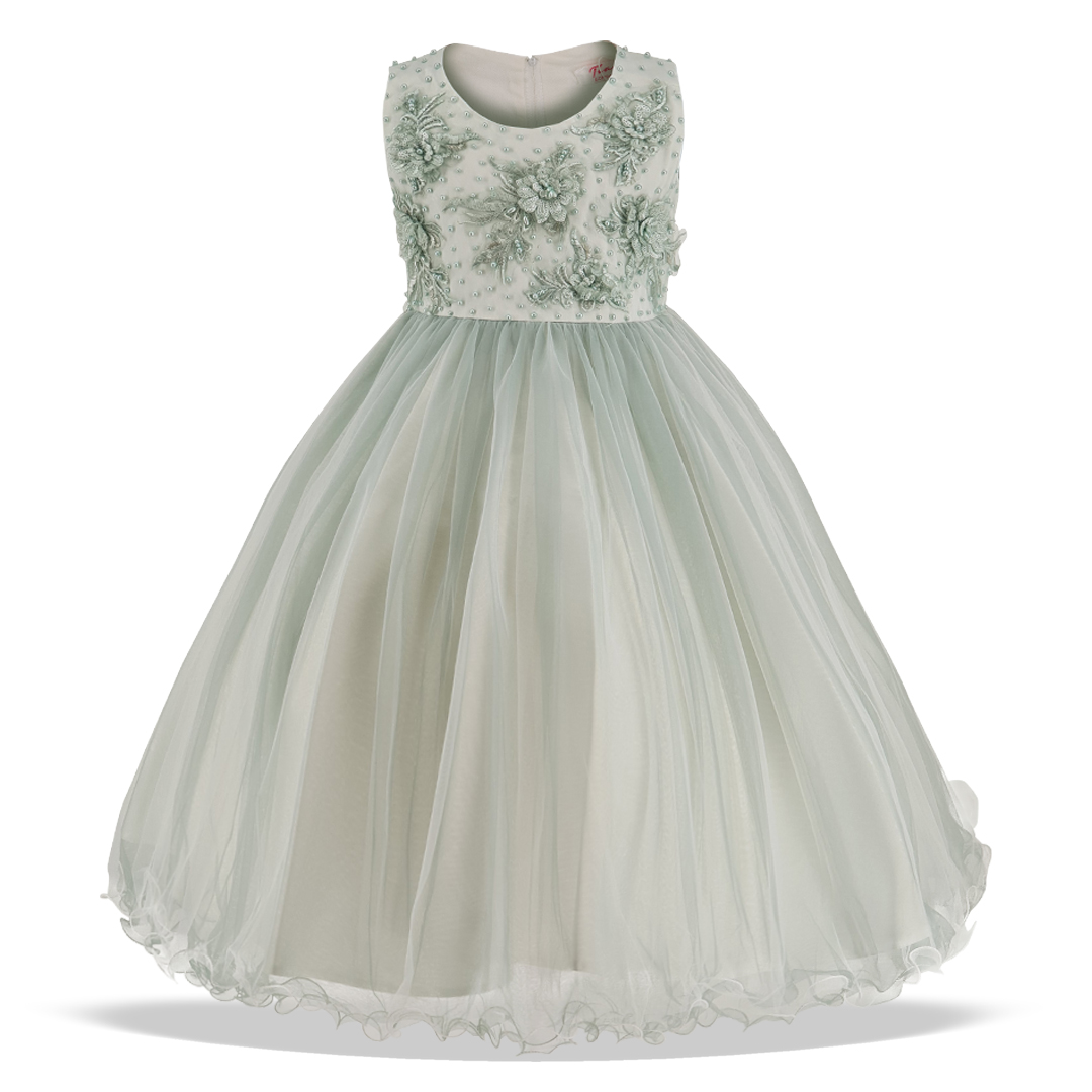 Girls Mint Floral Party Dress