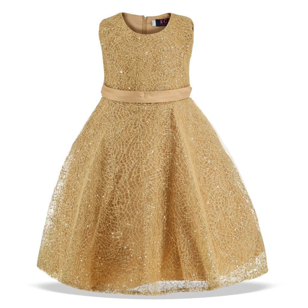 Girls Premium Gold Party Dress