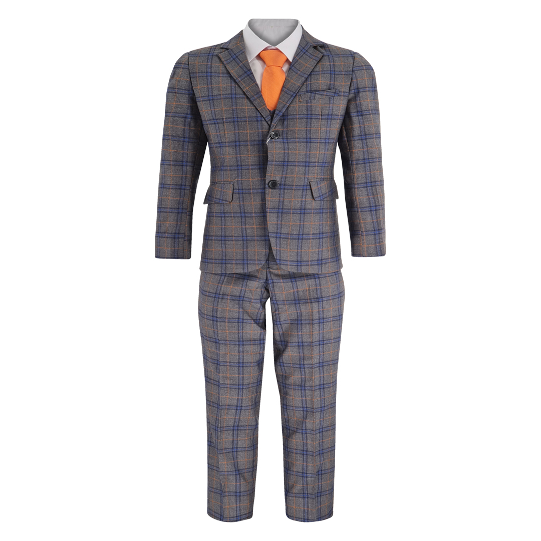 Grey Plaid 6 Piece Suit Set