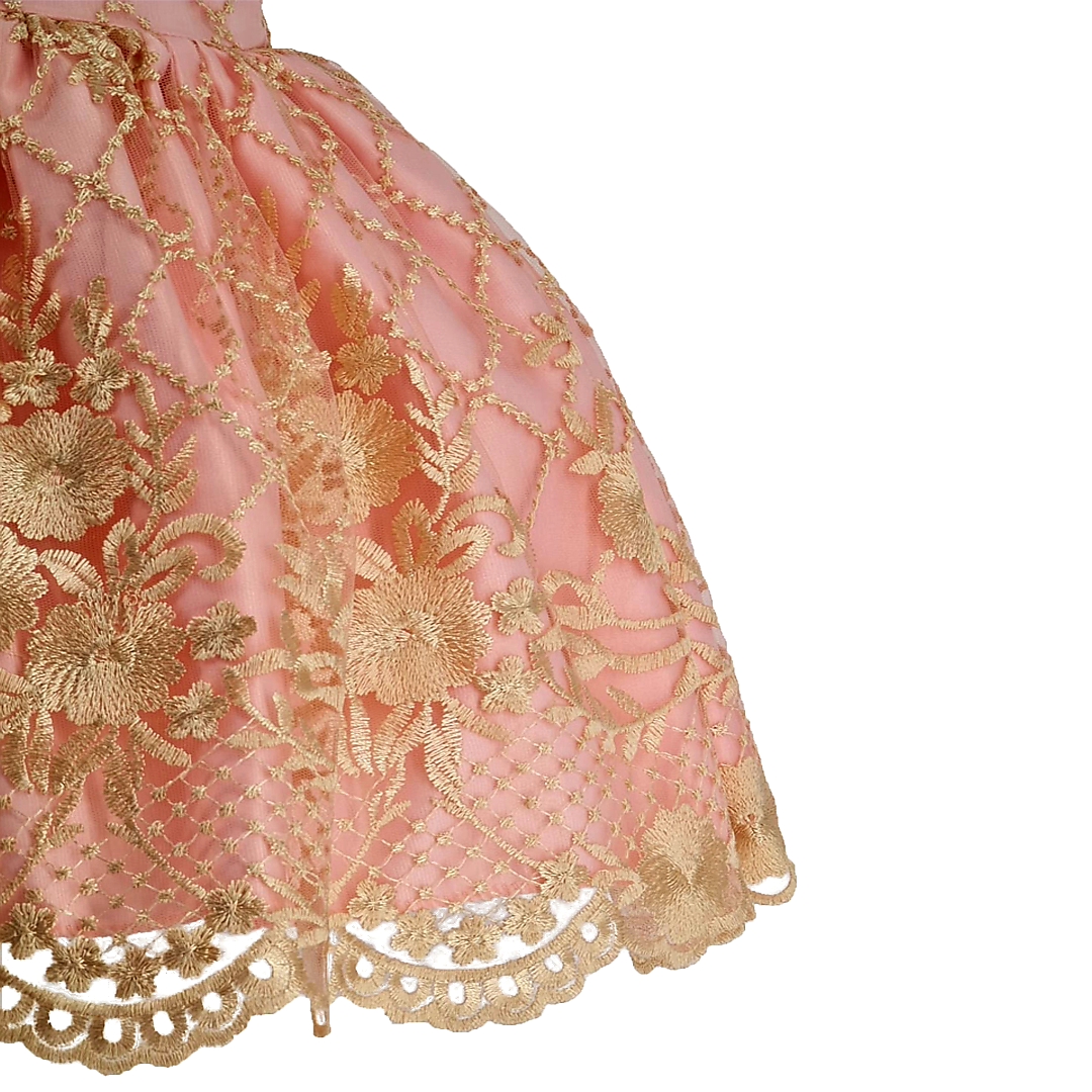 Peach Embroidery Wedding Dress