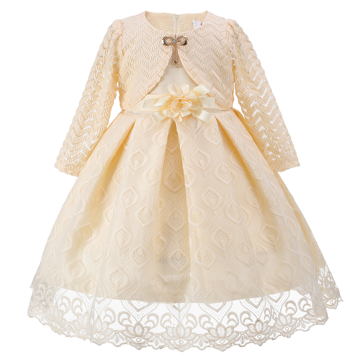 Cream Embroidered Perforated Bolero Dress