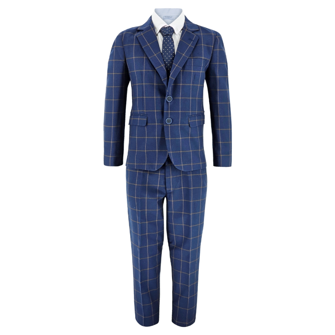 N.Blue Checkered 6 Piece Suits
