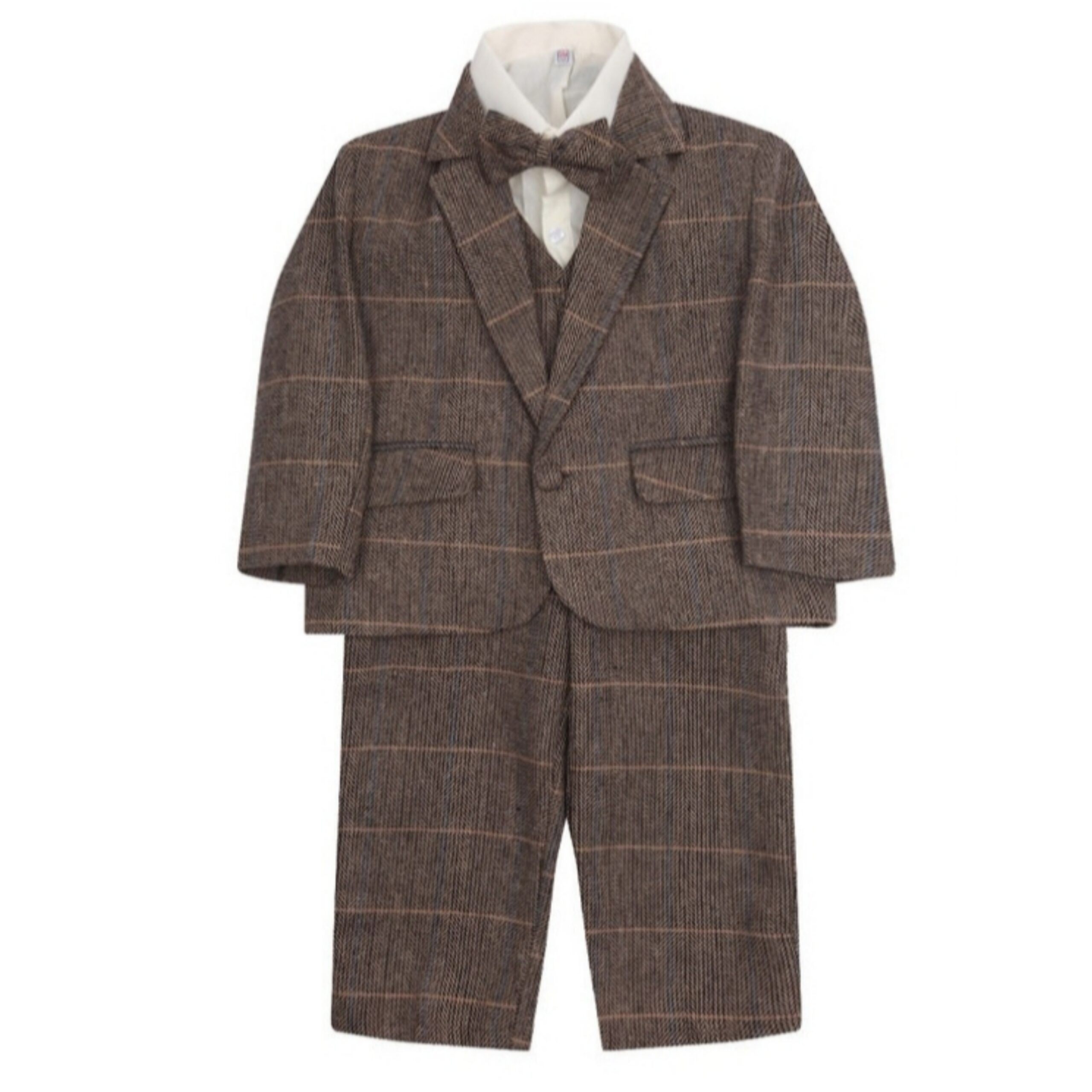 Baby 5 Pieces Brown Checkered Suits