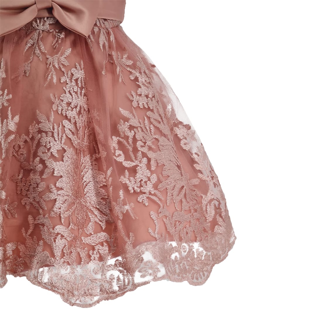 Dusty Pink Embroidery Bow Dress