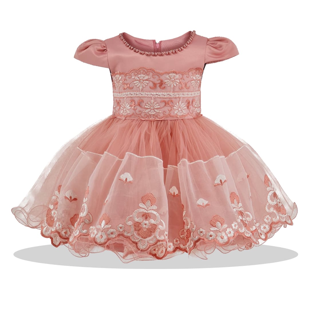 Dusty Pink Embroidery Tulle Dress