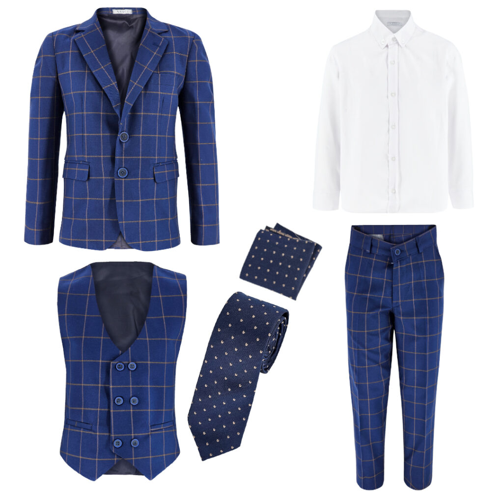 N.Blue Checkered 6 Piece Suits