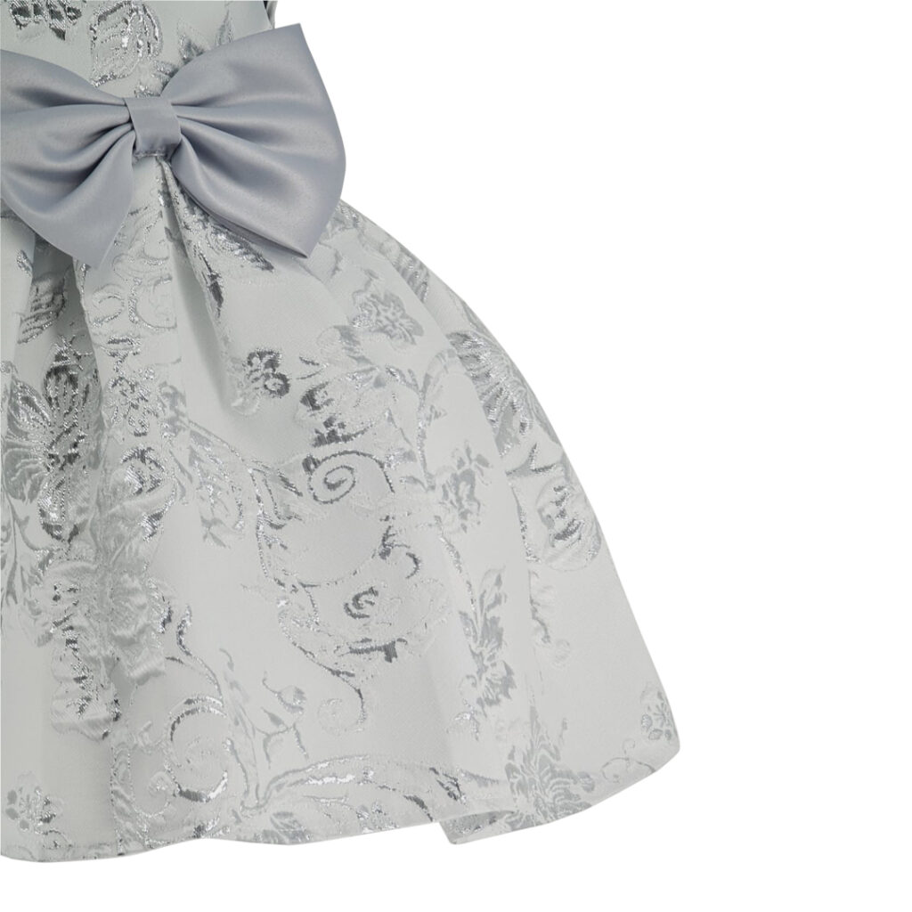 Gray Jacquard Printed Bow dress