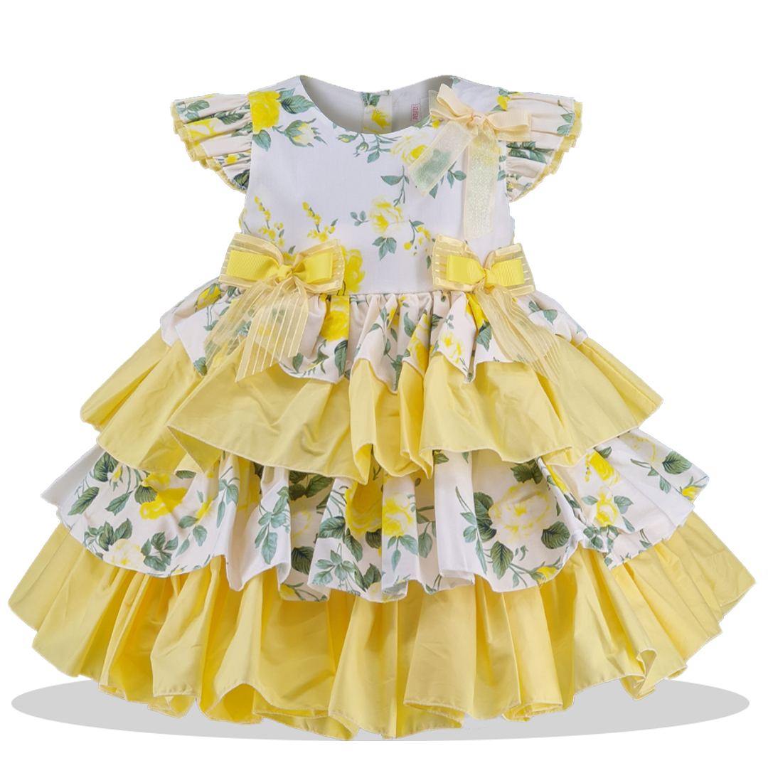 Spanish Layered Frilly Bow Laced Dress With bloomers