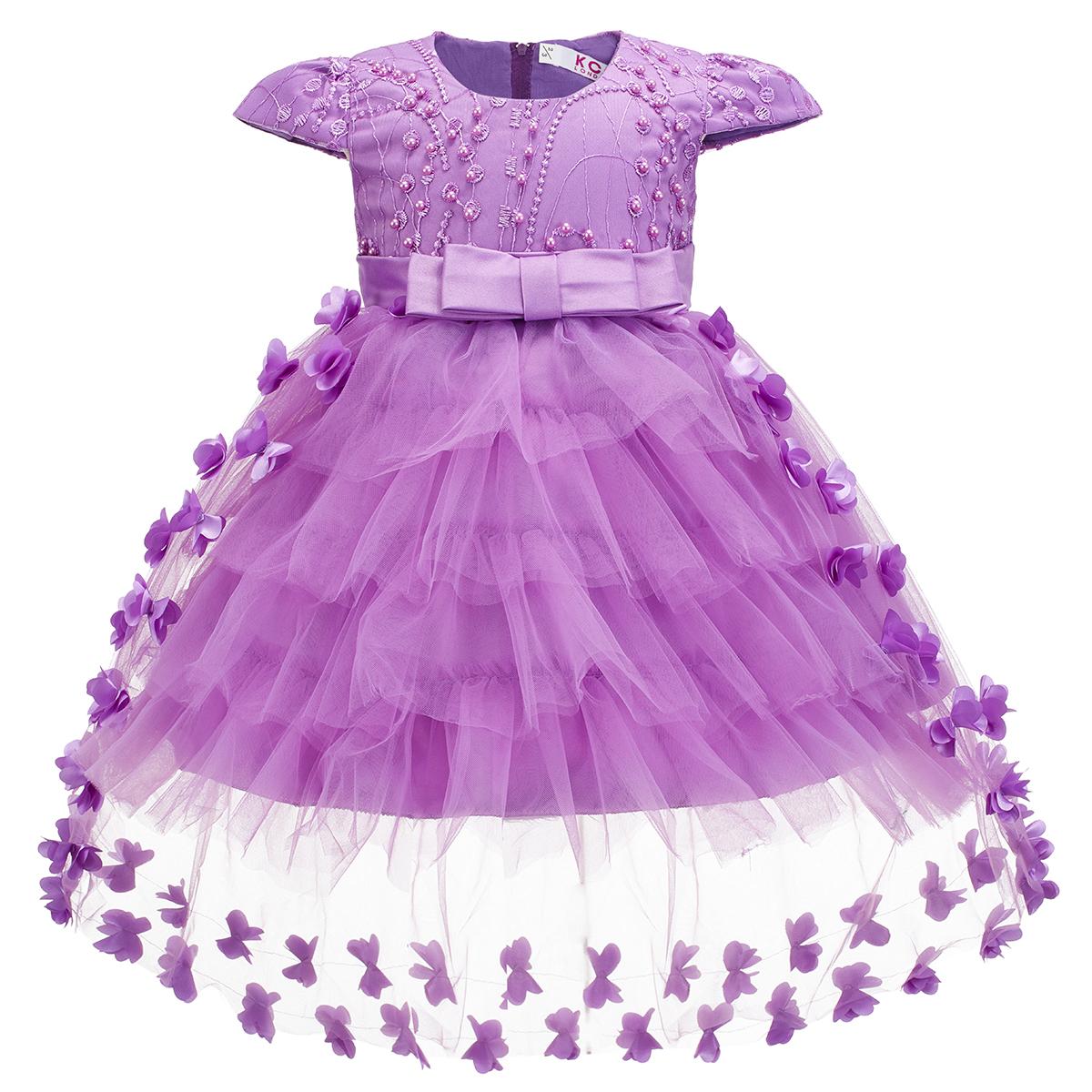 Lilac Flower Applique High Low Dress