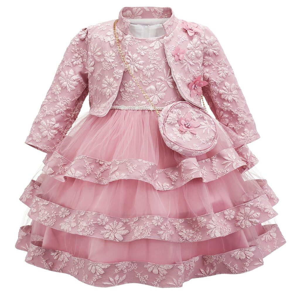 D.Pink Layered Floral 3PC Dress Set
