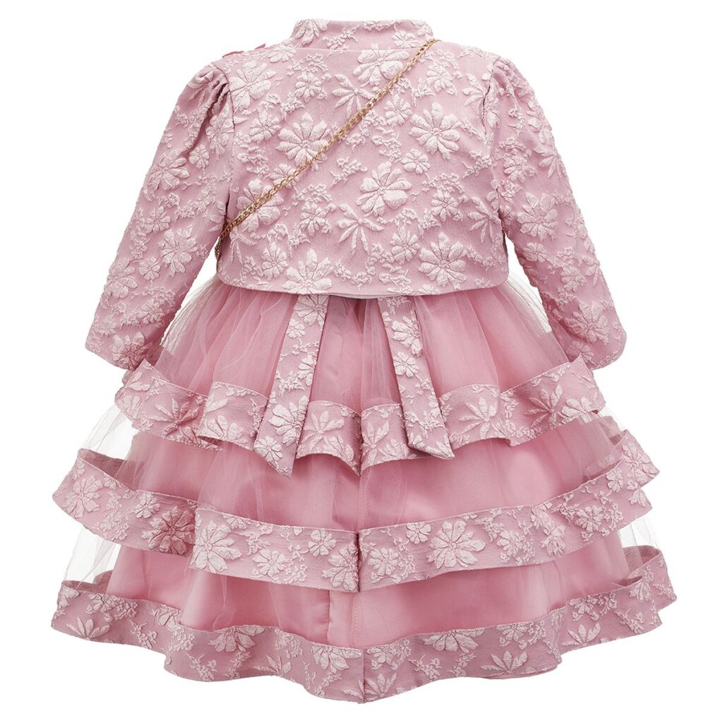 D.Pink Layered Floral 3PC Dress Set