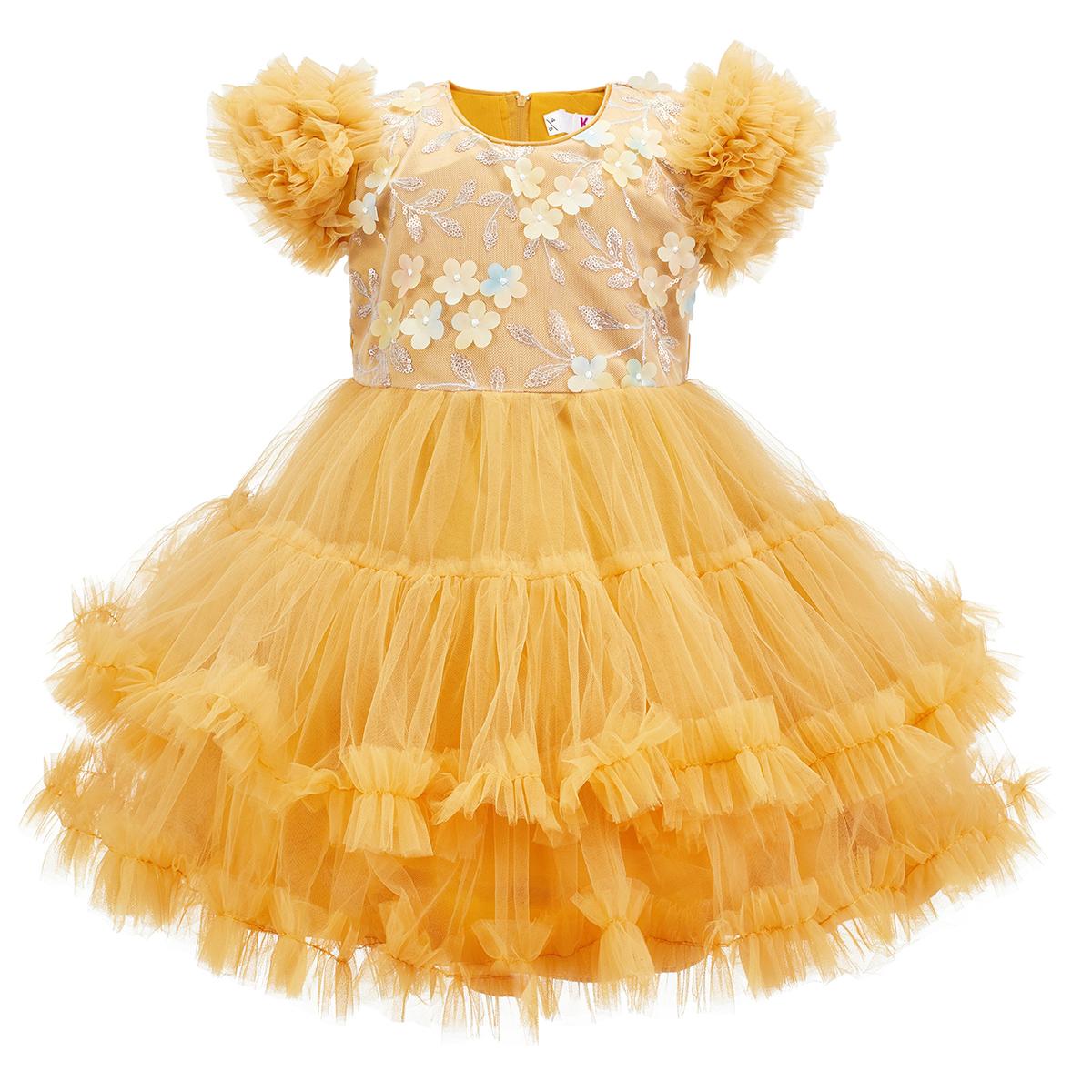 Gold Frilled aesthetic Dress