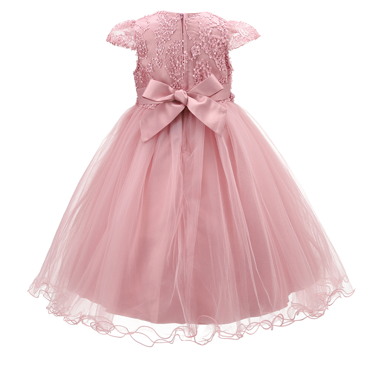 Dusty Pink Ruffle Mesh Net Pearl Dress