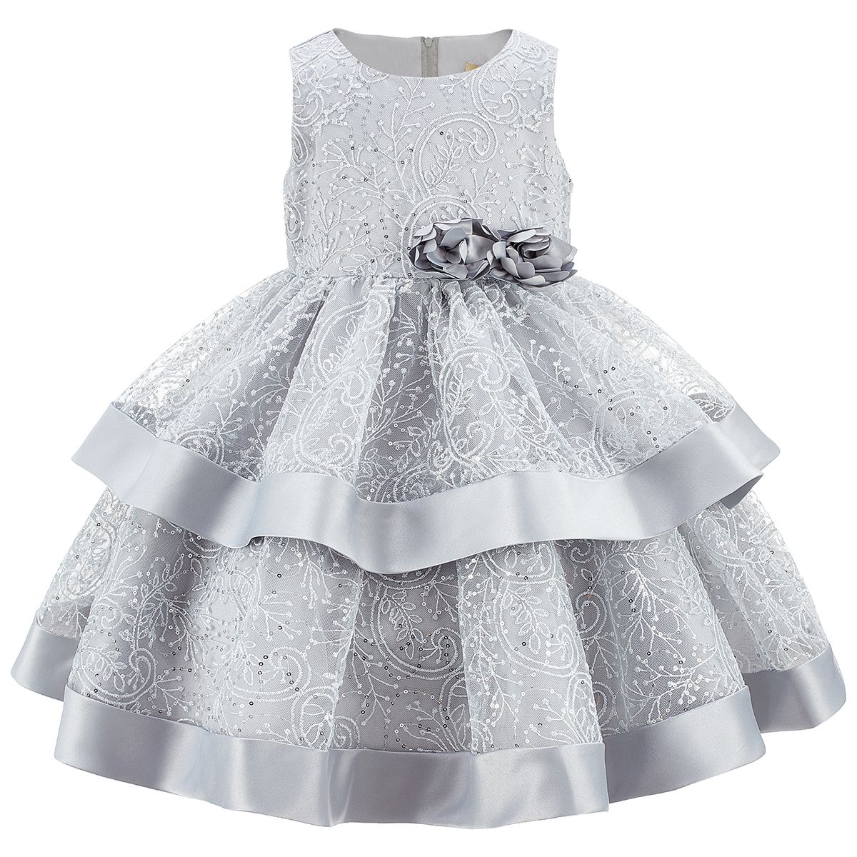 Silver Gray Embroidery Layered Dress