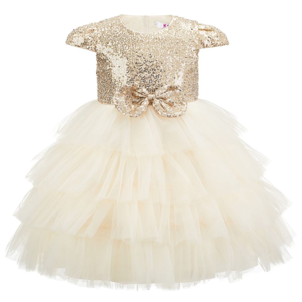 C.Gold Tulle Layered Dress