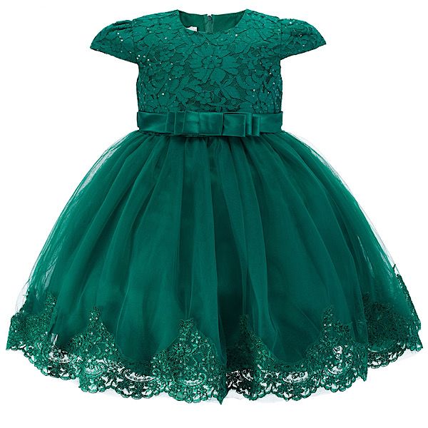 E.Green Embroidery Tulle Dress