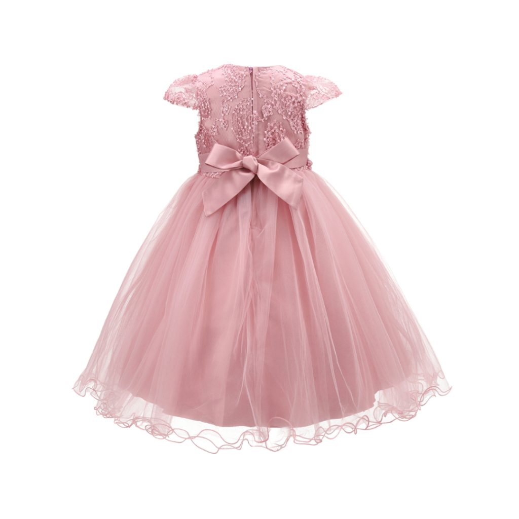 Dusty Pink Ruffle Mesh Net Pearl Dress