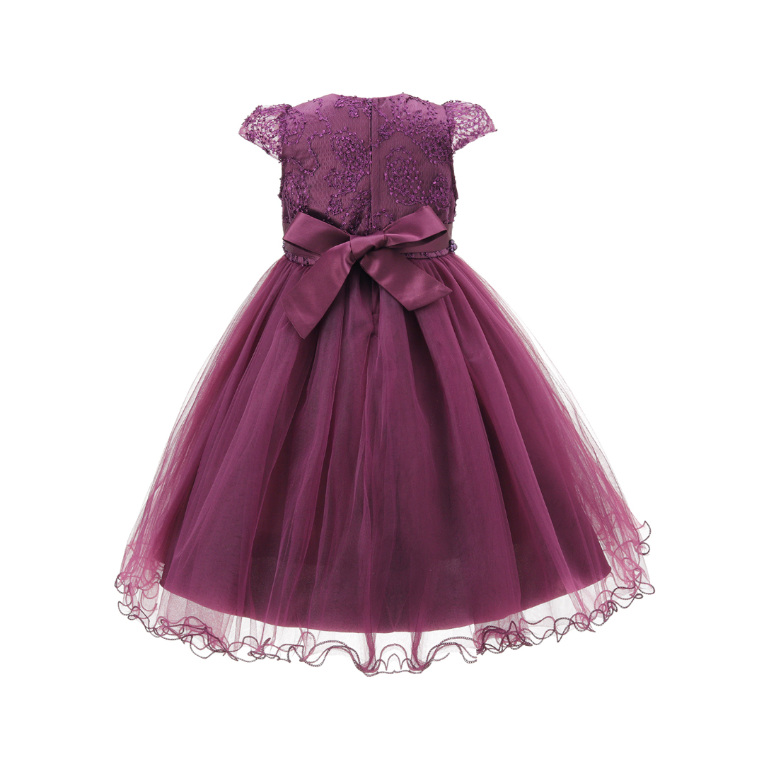 Purple Ruffle Mesh Net Pearl Dress