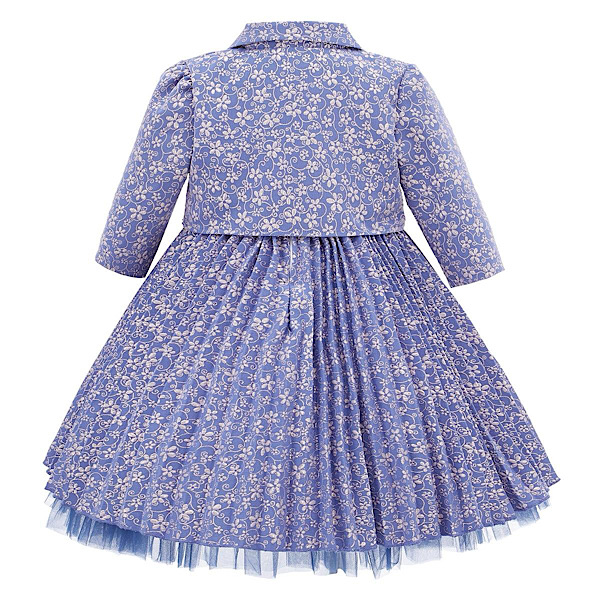 Lilac Floral Motif Organza Pleated Party Dress & Jacket