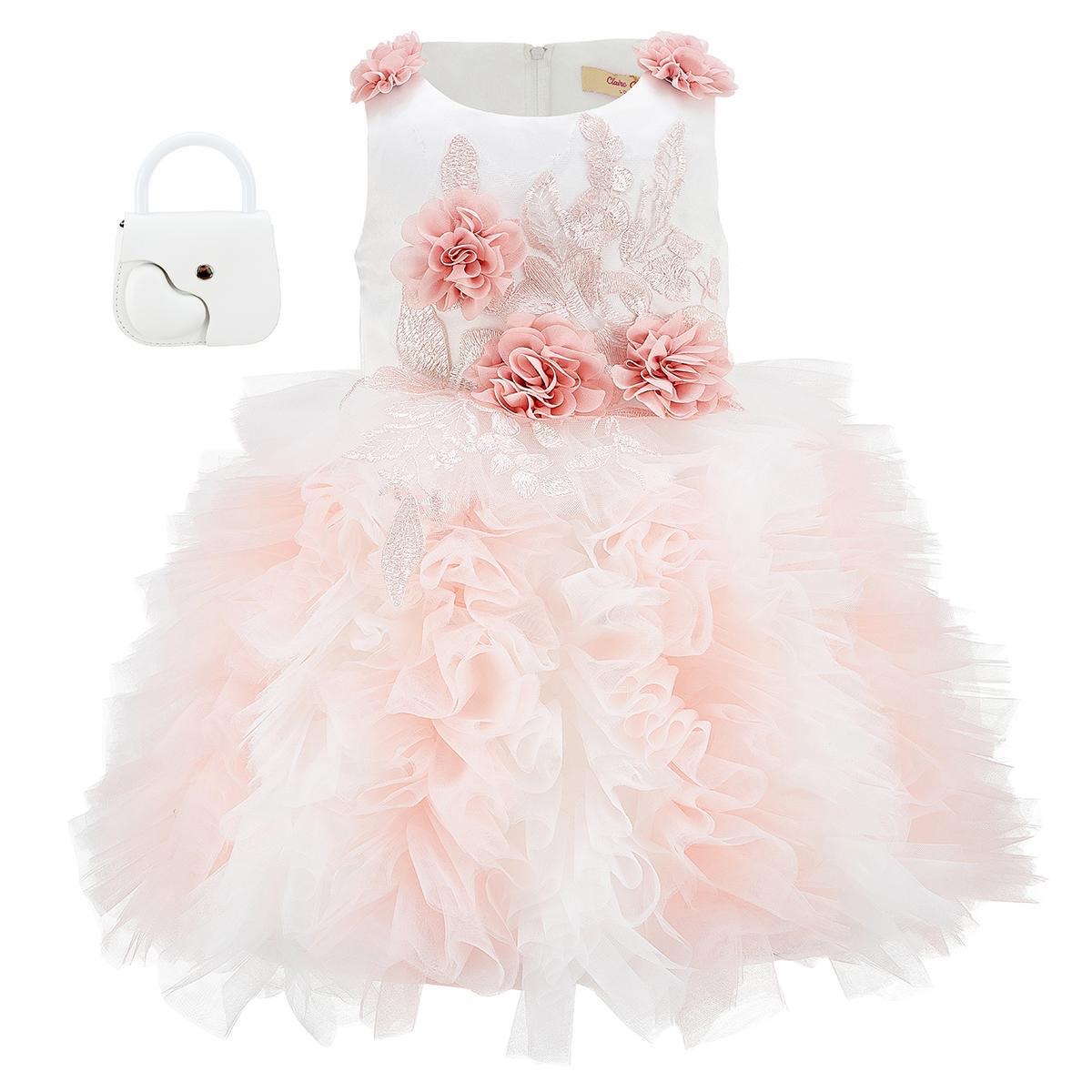 Peach and White Princess Rose Motif Dress